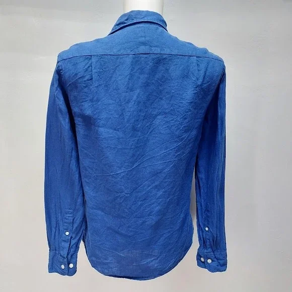 Charles Tyrwhitt Linen Shirt Men's Small Blue Slim Fit Long Sleeve Button Down - Picture 3 of 8